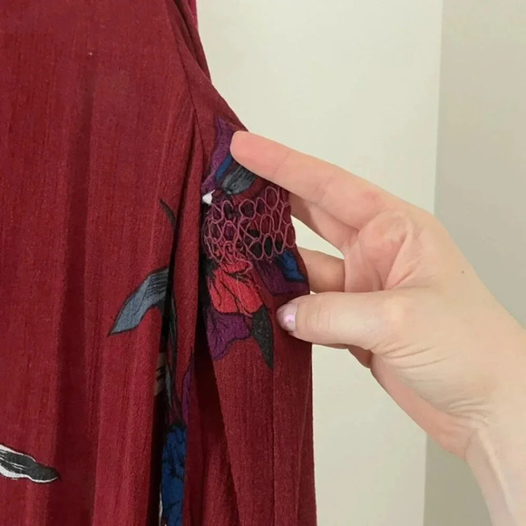 Free People Tree Swing Tunic Mini Dress Burgundy Floral Size XS - Picture 5 of 8